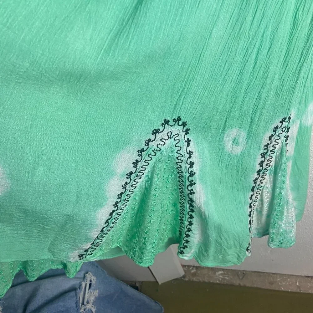 Earthbound Size Large Smocked Dress Green Gauze Embroidered Hippie Boho Tie Dye - Picture 5 of 5